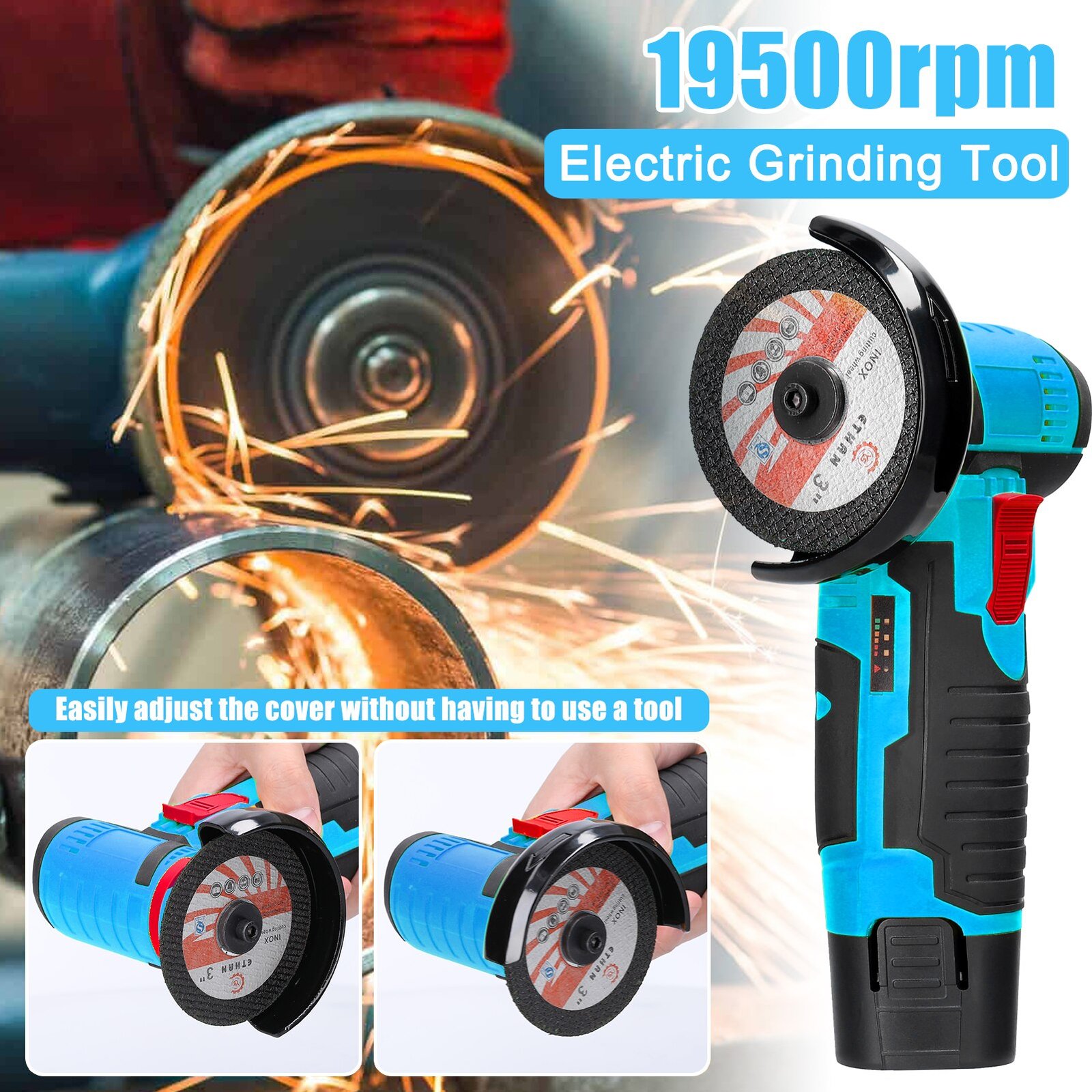 12V 500W 19500rpm Mini Cordless Angle Grinder with Rechargeable Lithium Battery Polishing Machine Diamond Cutting Power Tool - Image 5