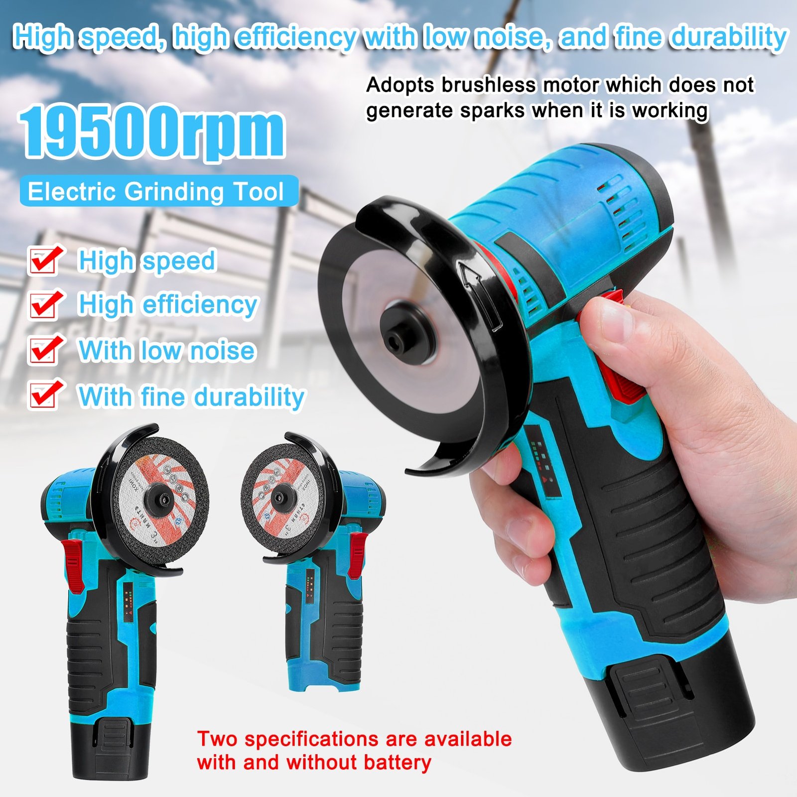 12V 500W 19500rpm Mini Cordless Angle Grinder with Rechargeable Lithium Battery Polishing Machine Diamond Cutting Power Tool - Image 3