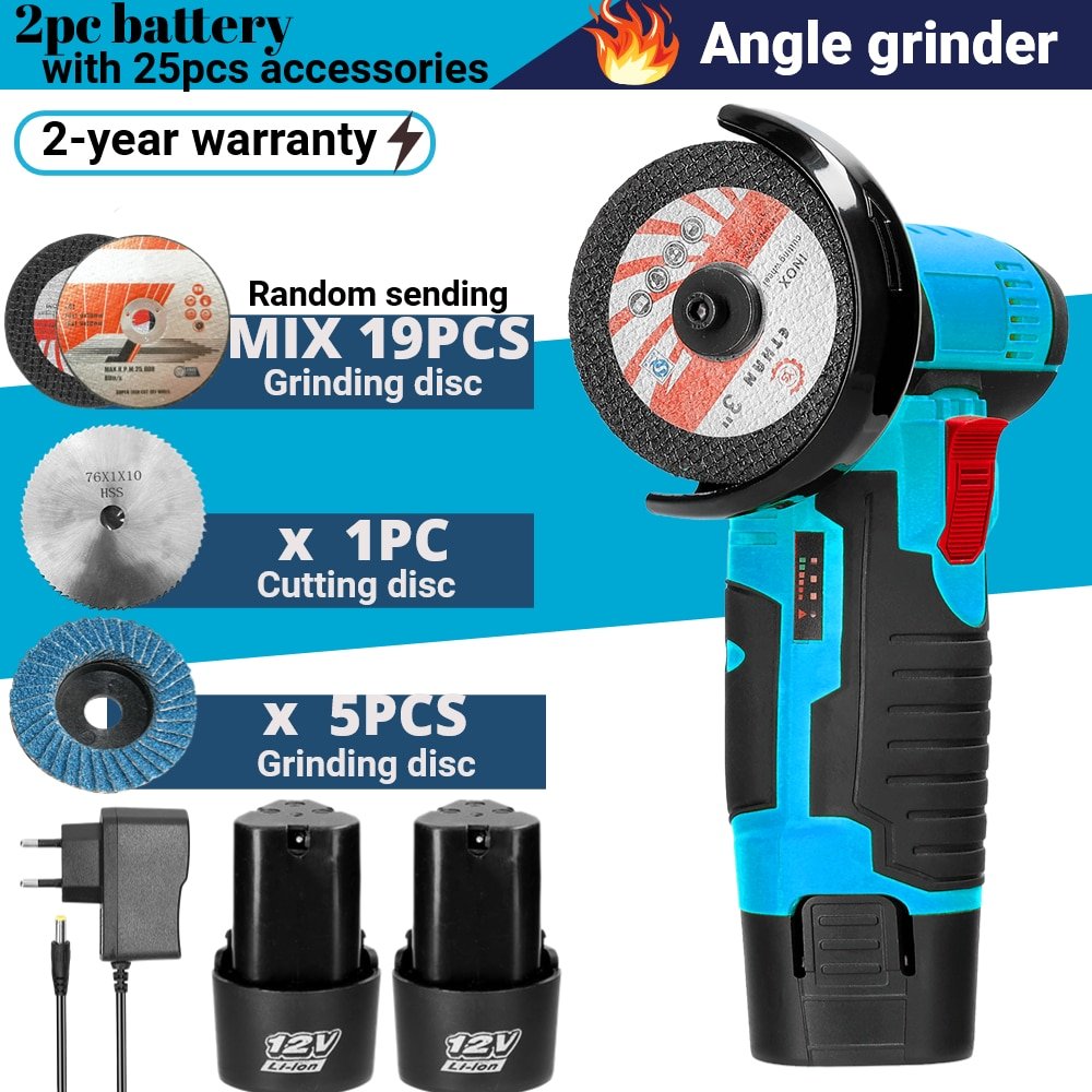 12V 500W 19500rpm Mini Cordless Angle Grinder with Rechargeable Lithium Battery Polishing Machine Diamond Cutting Power Tool